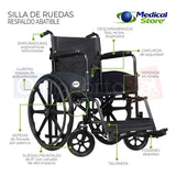 Silla De Ruedas Ligera Traslado Plegable Compacta Con Freno