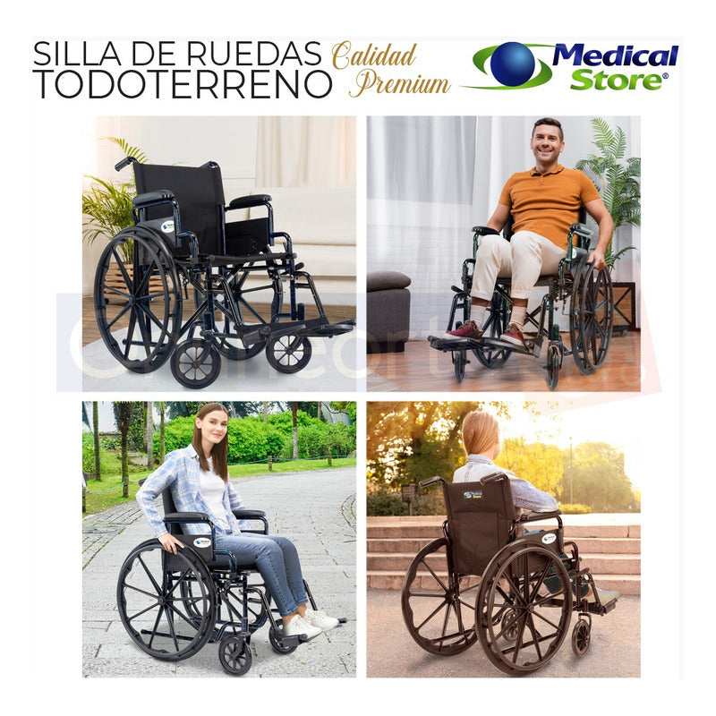 Silla De Ruedas Todo Terreno Traslado Acero Plegable Ligera