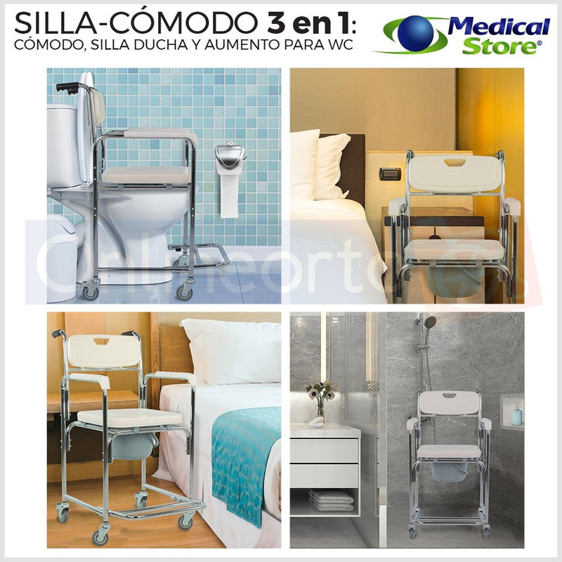 Silla Comodo Ducha Aumento Para Wc Baño 3 En 1 Medical Store