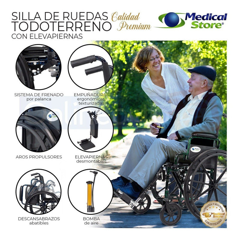 Silla De Ruedas Ligera Todo Terreno Acero Plegable Compacta