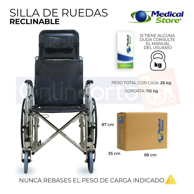 Silla De Ruedas Reclinable Cromada Lujo Marca Medical Store