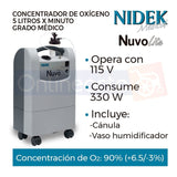 Concentrador De Oxigeno 5 Litros Nidek Nuvo Lite