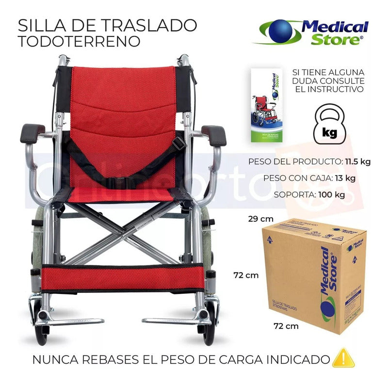 Silla De Ruedas Traslado Plegable Ligera Compacta Freno