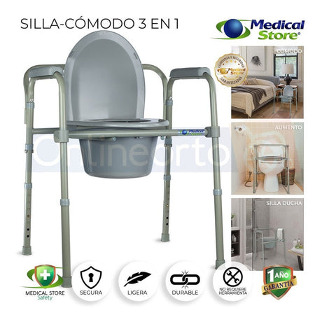 Silla Comodo Aumento Ducha Para Wc Baño 3 En 1 Plegable Ms