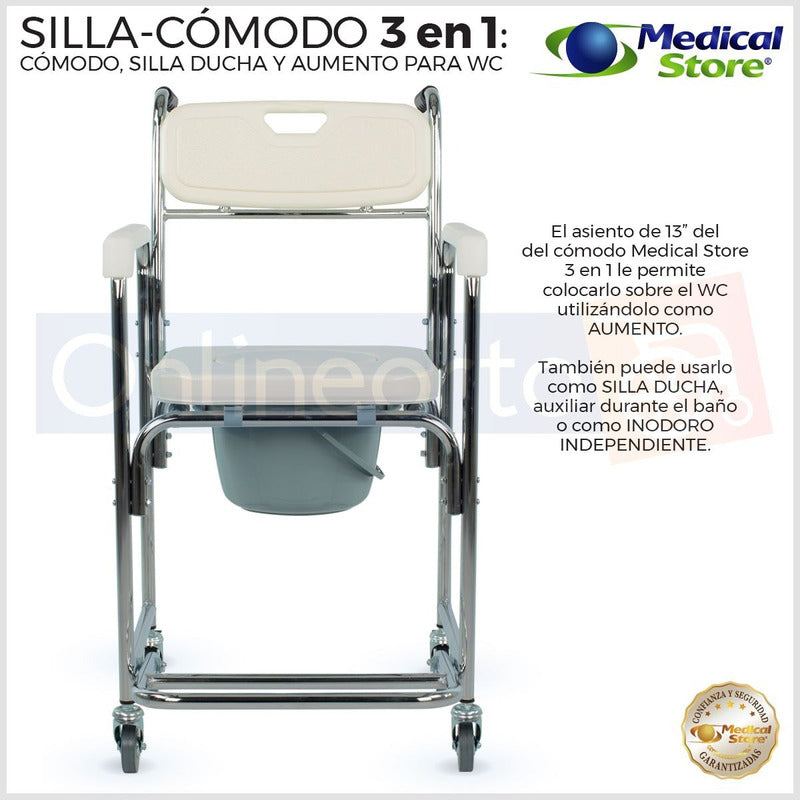 Silla Comodo Ducha Aumento Para Wc Baño 3 En 1 Medical Store