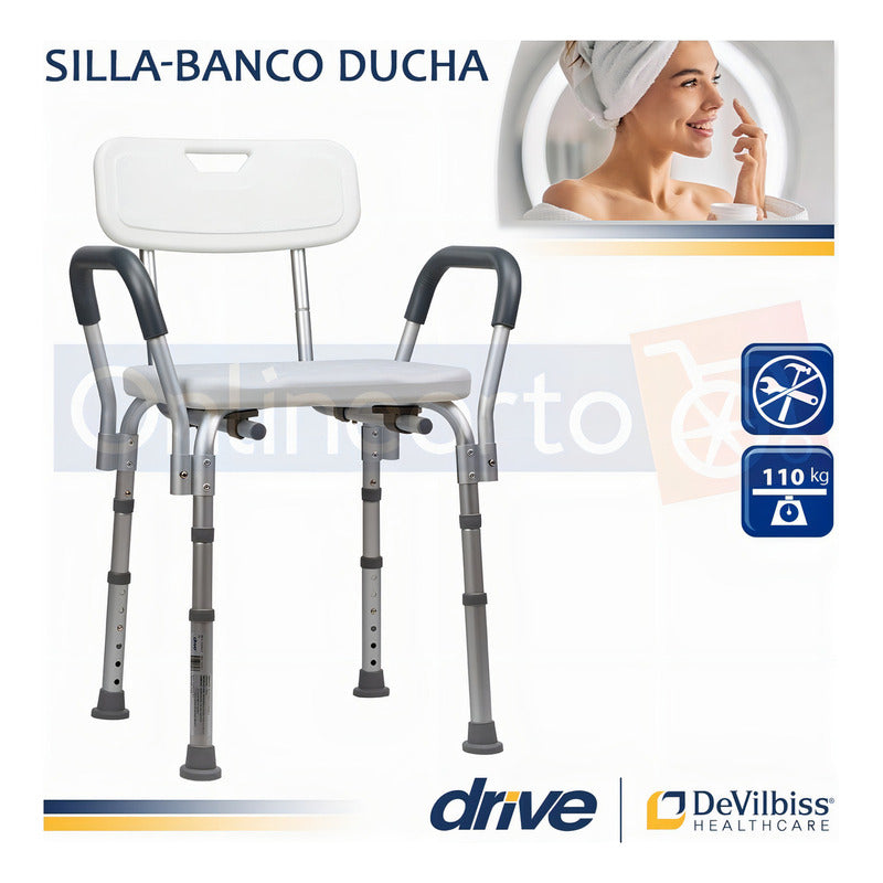 Banco Ducha Con Respaldo Y Brazos, Silla Baño Discapacitados