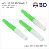 Aguja Vacutainer 21g X 38 Mm Bd Verde Caja Con 100 Pzas