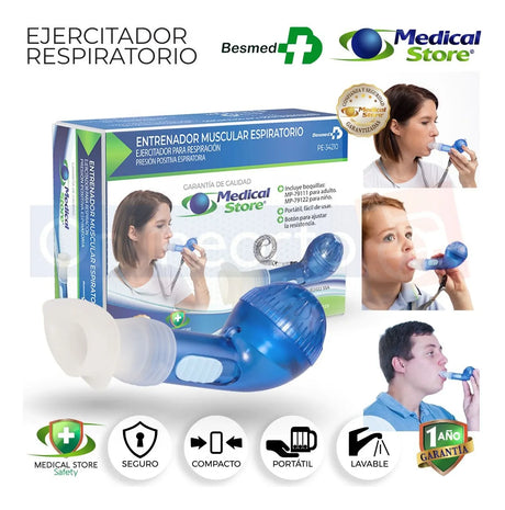 Ejercitador Pulmonar Respiratorio de Presión Positiva Entrenador Muscular con Boquillas Intercambiables Adulto y Pediátrico Portátil y Fácil de Usar