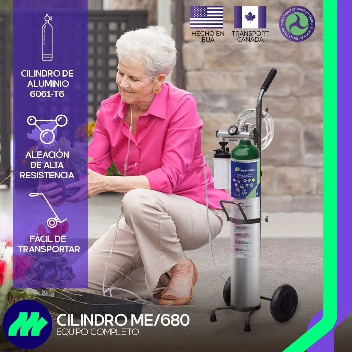 Tanque De Oxigeno 680 Con Carrito Transportador Regulador Canula Vaso