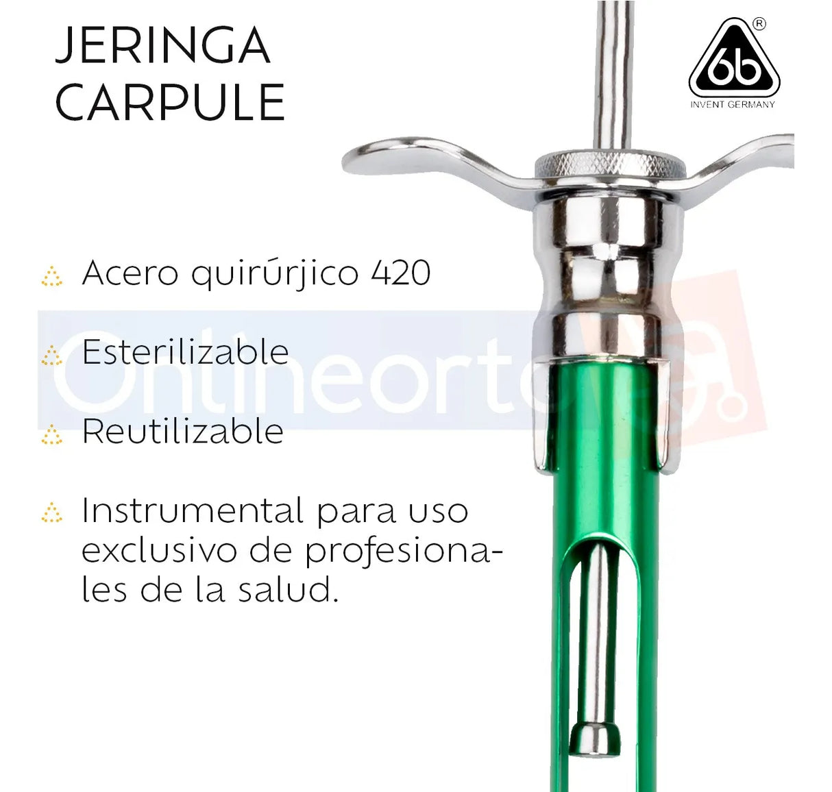 Jeringa Dental Carpule Profesional para Anestesia Inoxidable Reutilizable Esterilizable en Autoclave Uso Odontológico y Procedimientos Clínicos