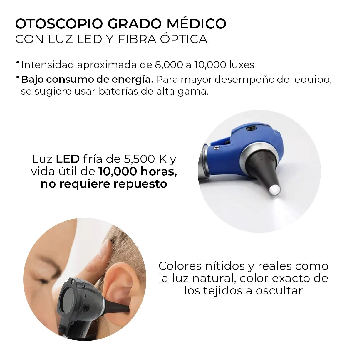 Otoscopio Medico Estudiante Con Estuche Espéculos y Lupa 3x para Consultorio