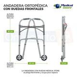 Andadera Ortopédica Plegable Ruedas Frontales Altura Ajustable 8 Niveles Acero Resistente y Empuñaduras Resistente Movilidad Segura