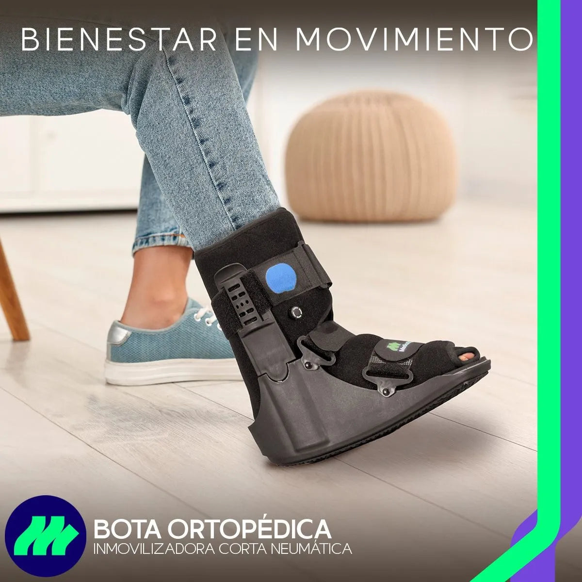 Bota Ortopédica Walker Neumática Corta Válvula de Aire Lesiones de Tobillo Soporte Ajustable y Recuperación Rápida Suela Balancín y Confort Anatómico Postquirúrgica
