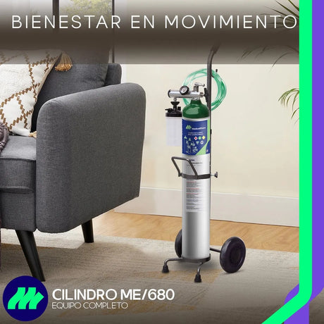 Tanque De Oxigeno 680 Con Carrito Transportador Regulador Canula Vaso