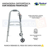Andadera Ortopédica Plegable Ruedas Frontales Altura Ajustable 8 Niveles Acero Resistente y Empuñaduras Resistente Movilidad Segura