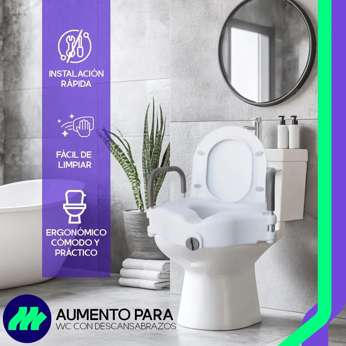 Aumento Asiento Extensión Para Wc Baño Seguro Apoya Brazos