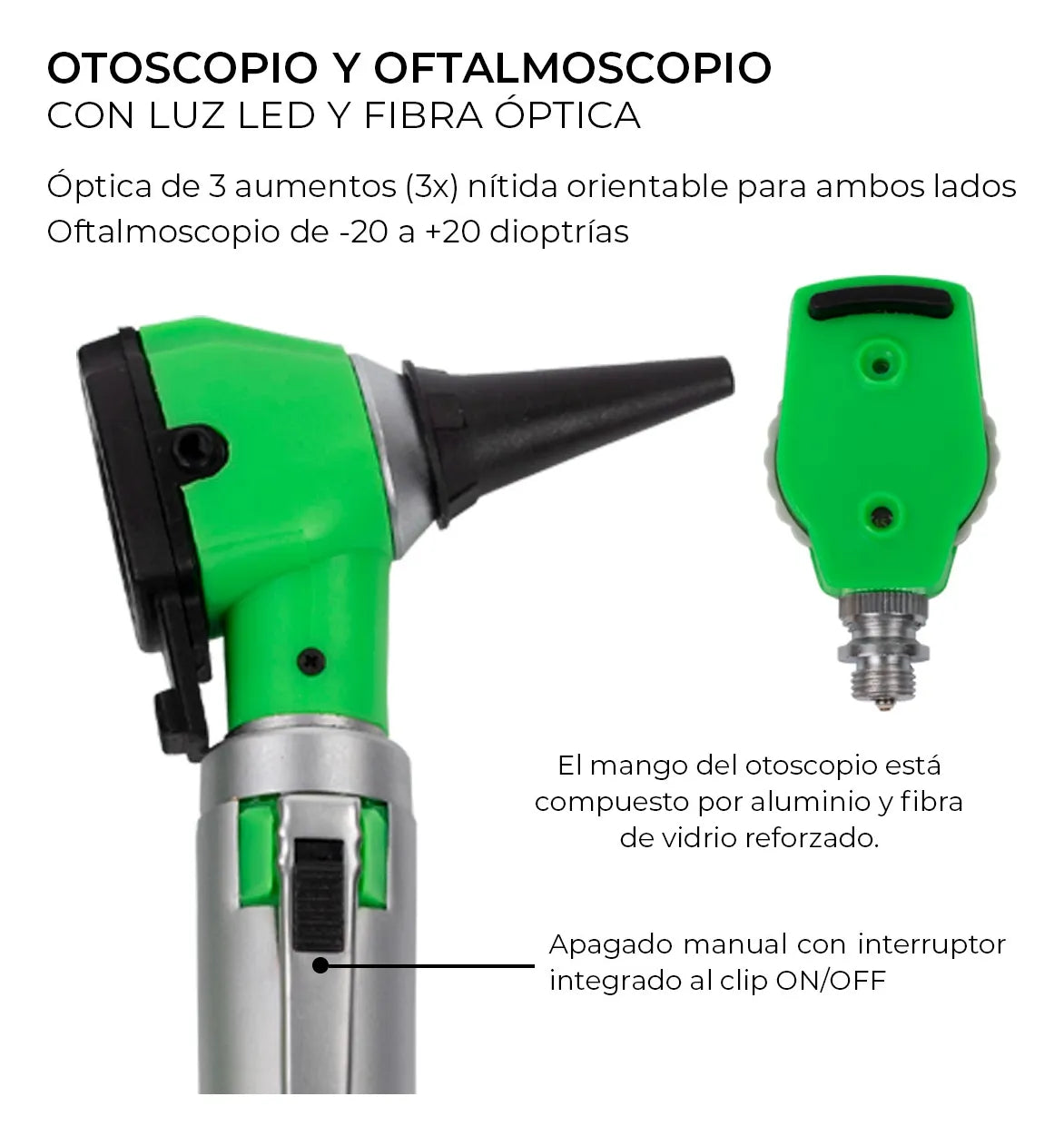 Otoscopio Oftalmoscopio Medico Diagnostico Luz Led Estuche