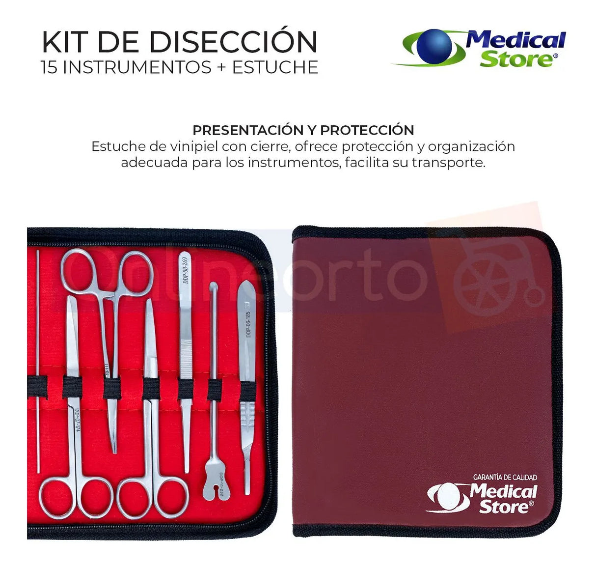 Kit de Instrumental Quirúrgico Estuche 15 Piezas Acero Inoxidable Reusable Estudiantes y Profesionales