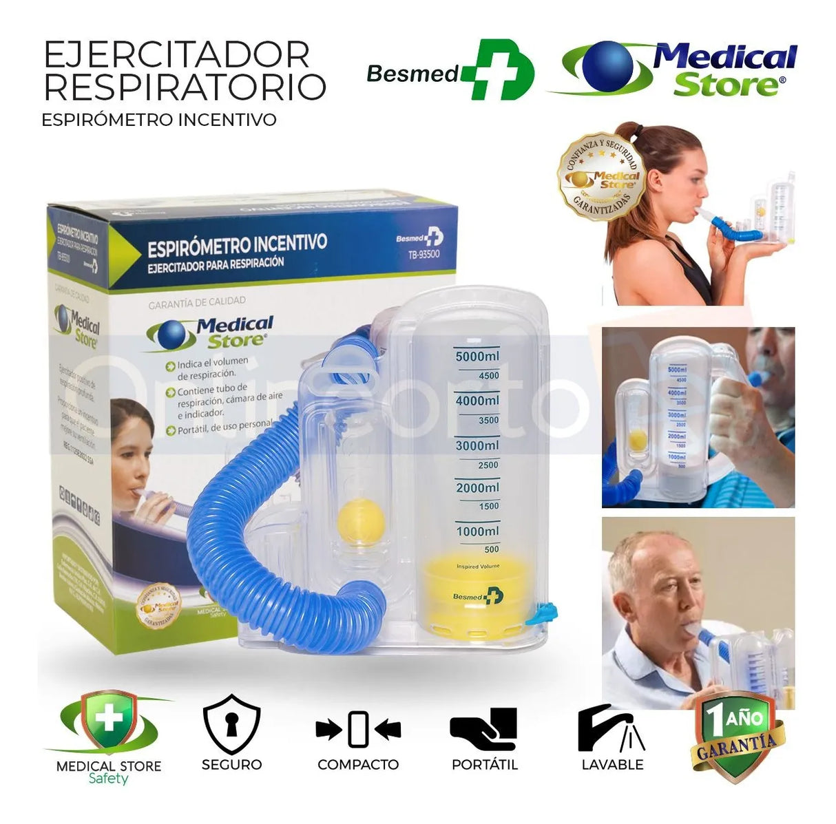 Ejercitador Pulmonar Espirómetro Incentivo Terapia Respiratoria Portátil Indicador Ajustable y Mejora Función Pulmonar