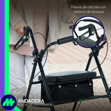 Andadera ortopédica rollator con asiento acojinado y bolso portaobjetos