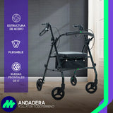 Andadera ortopédica rollator con manubrios ajustables y empuñaduras ergonómicas