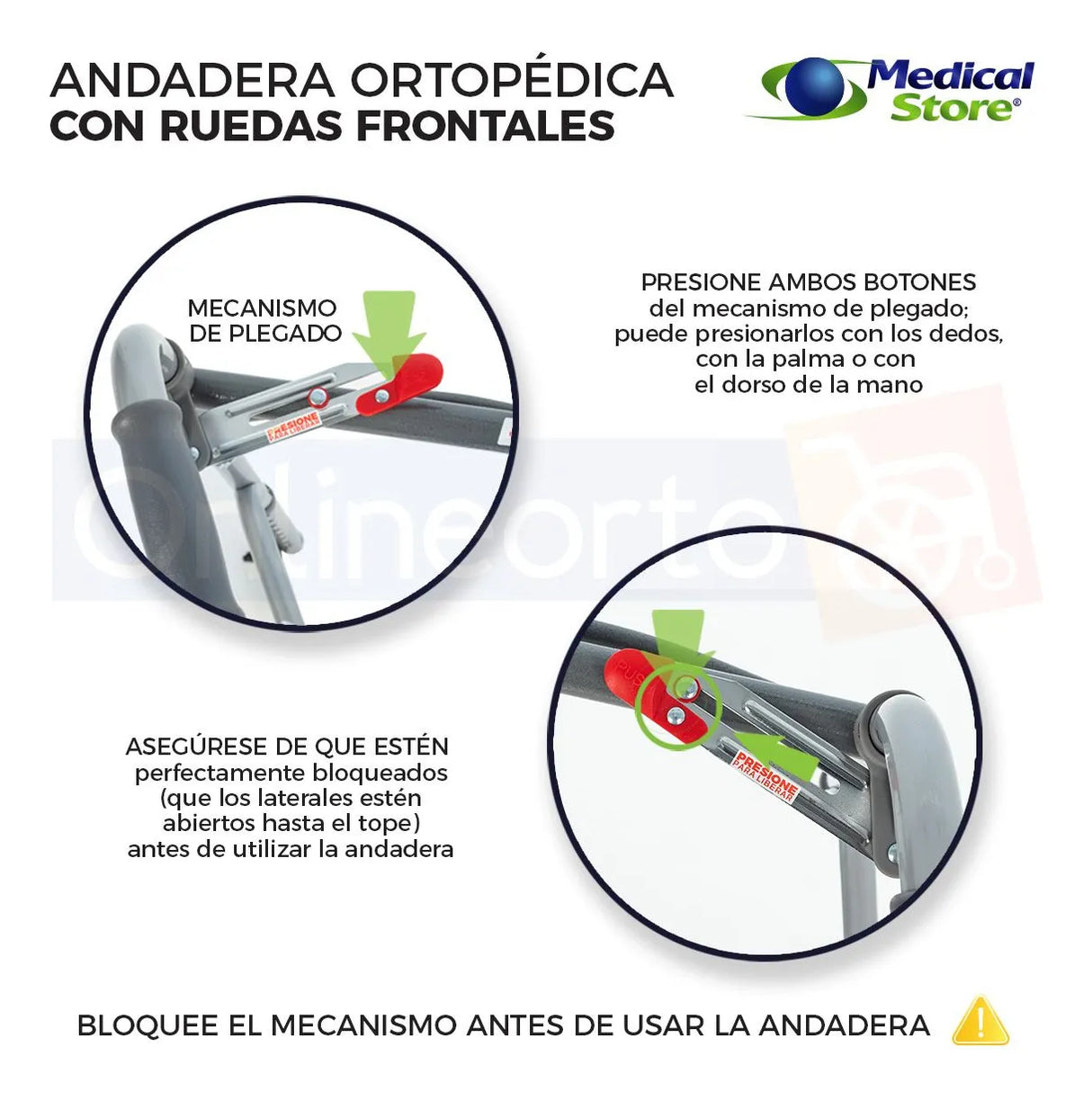 Andadera Ortopédica Plegable Ruedas Frontales Altura Ajustable 8 Niveles Acero Resistente y Empuñaduras Resistente Movilidad Segura