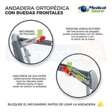Andadera Ortopédica Plegable Ruedas Frontales Altura Ajustable 8 Niveles Acero Resistente y Empuñaduras Resistente Movilidad Segura