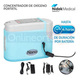 Nidek Nuvo Nano Z-855 Concentrador Portátil de Oxígeno con 5 Ajustes de Pulso Batería y Cargadores