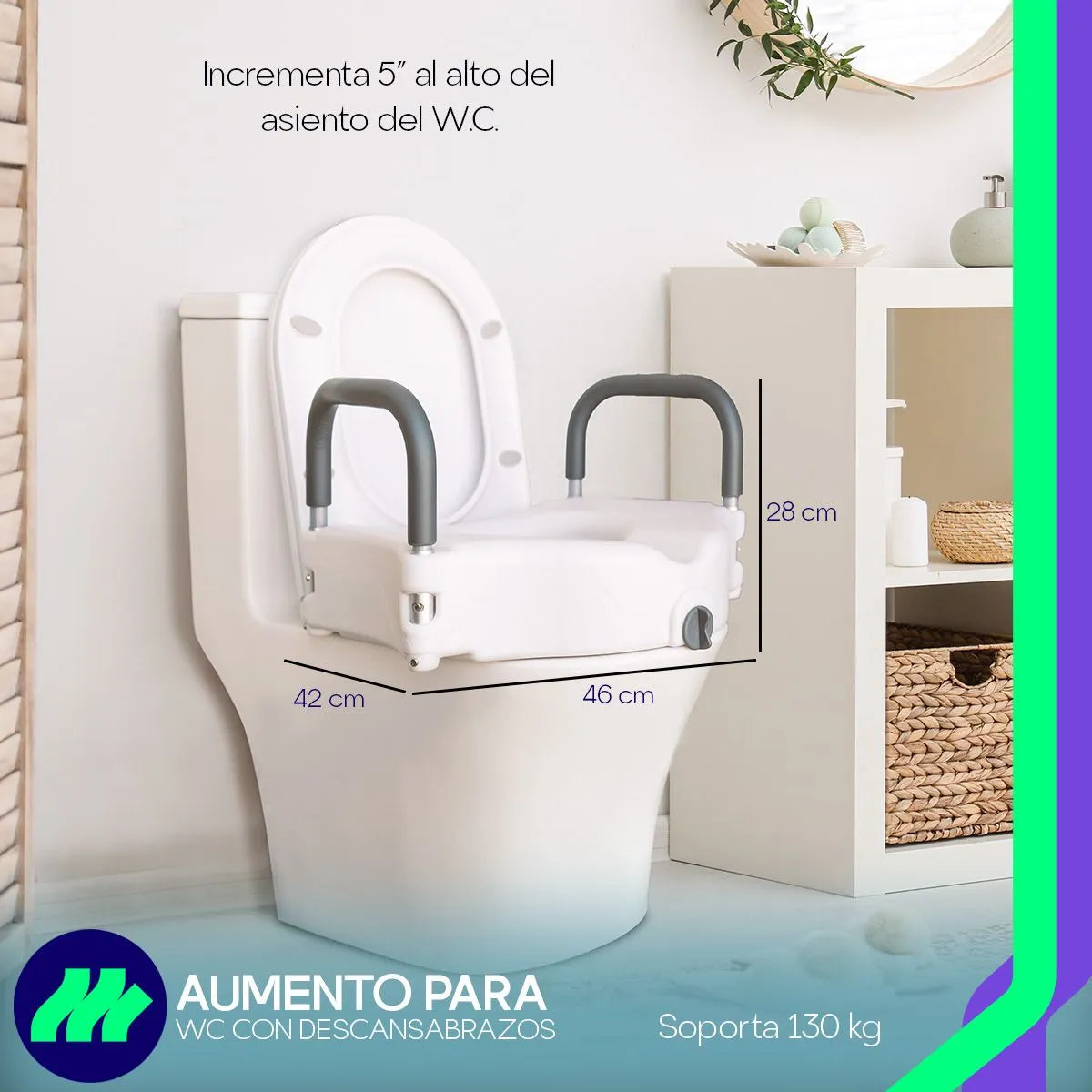 Aumento Asiento Extensión Para Wc Baño Seguro Apoya Brazos