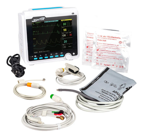 Monitor de Signos Vitales CMS6000 con pantalla LCD de 8”, diseño compacto y lectura clara de parámetros esenciales para uso clínico.