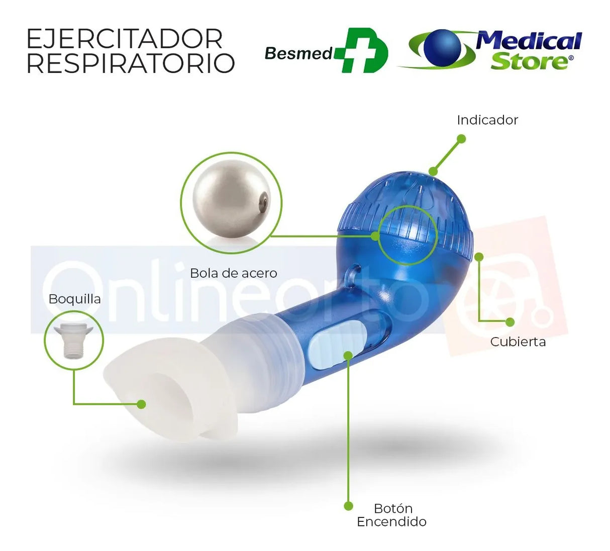 Ejercitador Pulmonar Respiratorio de Presión Positiva Entrenador Muscular con Boquillas Intercambiables Adulto y Pediátrico Portátil y Fácil de Usar