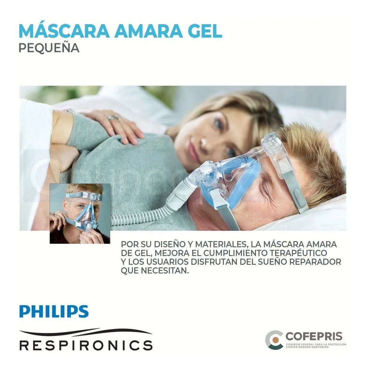 Mascarilla Nasal Ajustable Philips Amara Gel para CPAP APAP y BIPAP Confort Superior y Sellado Perfecto para Sueño Reparador