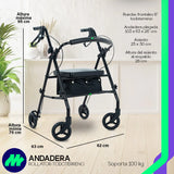 Andadera ortopédica rollator plegable para fácil transporte y almacenamiento