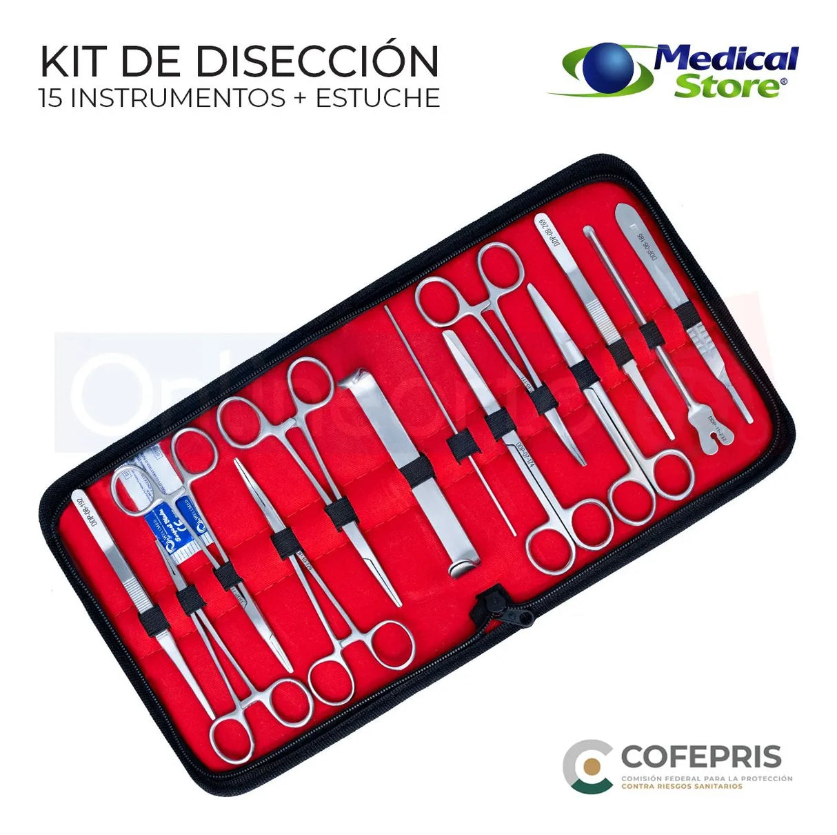 Kit de Instrumental Quirúrgico Estuche 15 Piezas Acero Inoxidable Reusable Estudiantes y Profesionales
