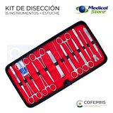 Kit de Instrumental Quirúrgico Estuche 15 Piezas Acero Inoxidable Reusable Estudiantes y Profesionales