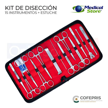 Kit de Instrumental Quirúrgico Estuche 15 Piezas Acero Inoxidable Reusable Estudiantes y Profesionales