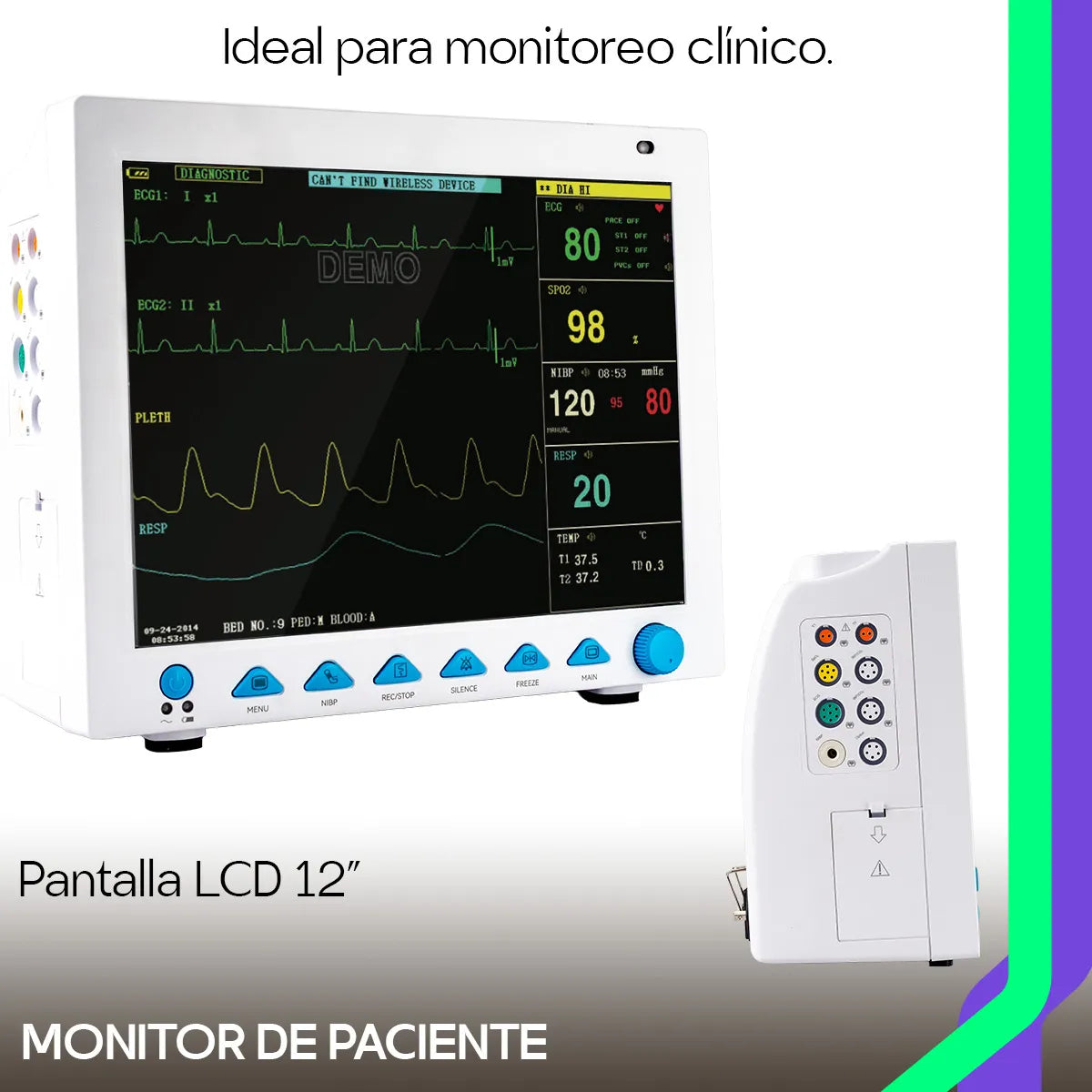 Monitoreo avanzado de signos vitales en pacientes adultos, pediátricos y neonatos. Ideal para hospitales, clínicas y consultorios gracias a su precisión y estabilidad.