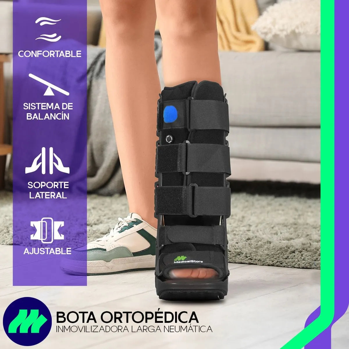 Bota Ortopédica Larga Neumática Walker con Aire Férula Tobillo Ajustable Soporte Médico Suela Antiderrapante Sistema de Balancín