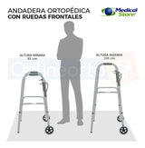 Andadera Ortopédica Plegable Ruedas Frontales Altura Ajustable 8 Niveles Acero Resistente y Empuñaduras Resistente Movilidad Segura