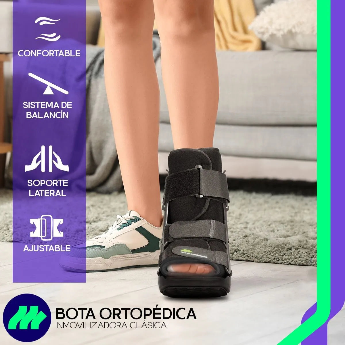 Bota Inmovilizadora Tobillo Walker Corta Medical Store Diseño Ambidiestro Antiderrapante y Soporte Lateral de Alta Densidad Soporte Firme y Plantilla Perforada