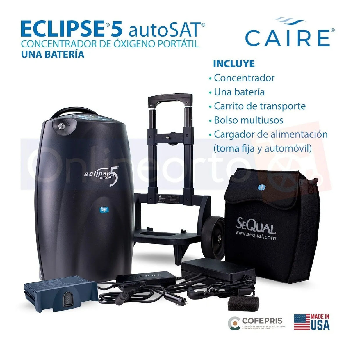Concentrador de Oxígeno Portátil Sequal Eclipse Hibrido 1 bateria