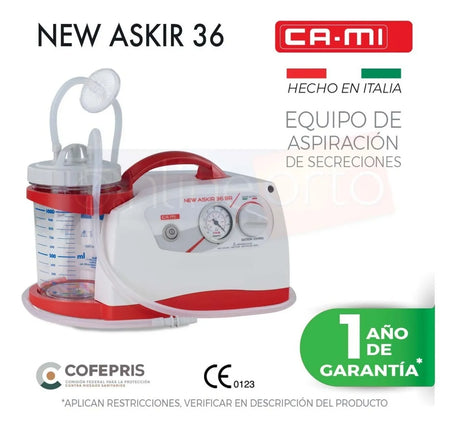 Equipo Aspirador de Secreciones 36 Litros Portátil CA-MI New Askir 36 BR para Uso Médico y Clínico