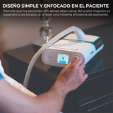 Estuche de transporte, manual, manguera, filtros, tarjeta SD y cargador de 80W. Todo lo necesario para iniciar la terapia.