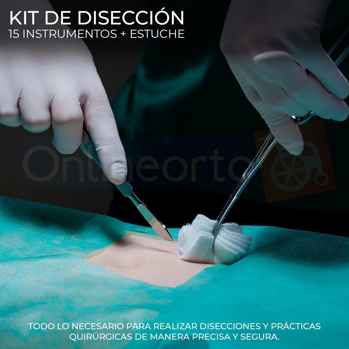 Kit de Instrumental Quirúrgico Estuche 15 Piezas Acero Inoxidable Reusable Estudiantes y Profesionales