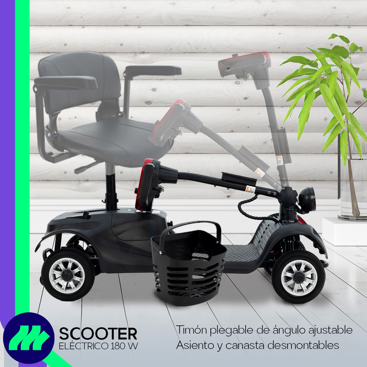 Silla De Ruedas Eléctrica Scooter 4 Ruedas Antivuelco Reversa Luces Led Descansabrazos Plegables Y Ajustables Asiento 360°