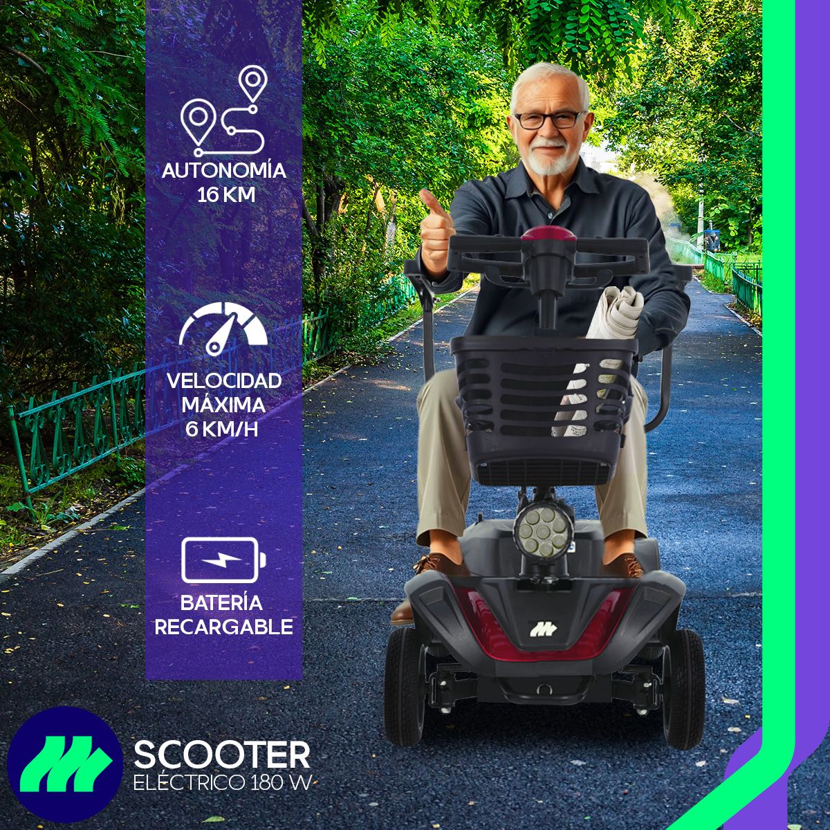 Silla De Ruedas Eléctrica Scooter 4 Ruedas Antivuelco Reversa Luces Led Descansabrazos Plegables Y Ajustables Asiento 360°