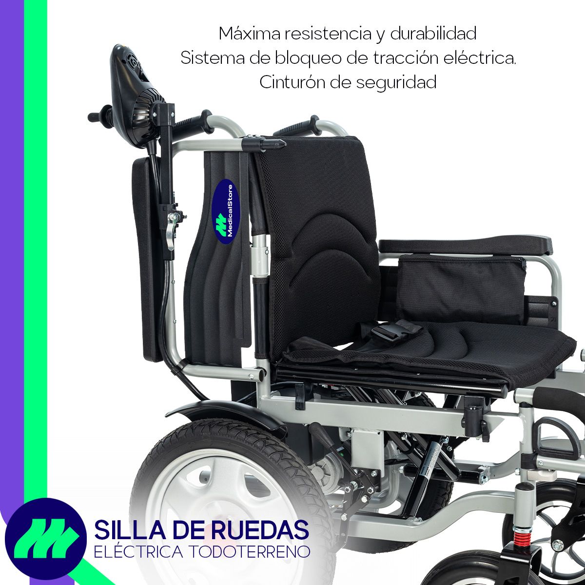 Silla De Ruedas Eléctrica Plegable Todo Terreno Gris Joystick Ajustable Asiento Acolchado Descansabrazos Abatibles Cinturón Frenos Electromagnéticos