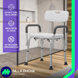 Silla Baño Ajustable con Descansabrazos y Respaldo Texturizado Antideslizante para Personas Mayores o con Movilidad Reducida