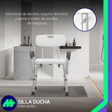 Silla Baño Ajustable con Descansabrazos y Respaldo Texturizado Antideslizante para Personas Mayores o con Movilidad Reducida
