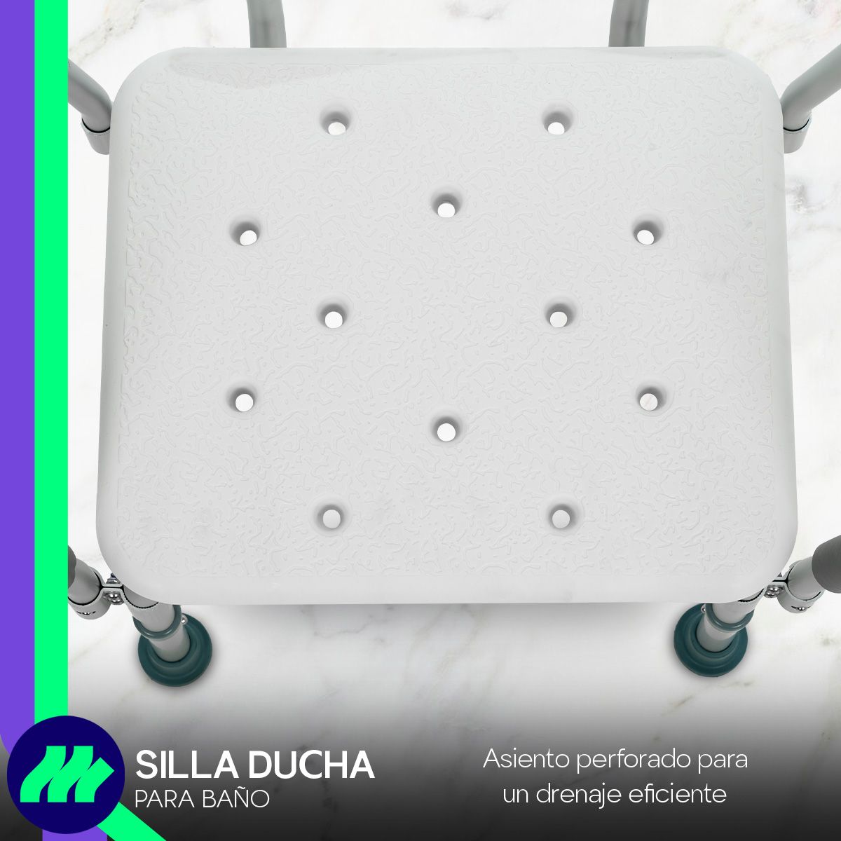 Silla Baño Ajustable con Descansabrazos y Respaldo Texturizado Antideslizante para Personas Mayores o con Movilidad Reducida